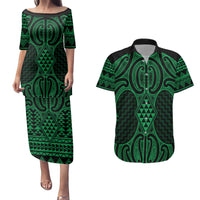 Kakariki Maori Ta Moko Poutama Art Couples Matching Puletasi and Hawaiian Shirt LT9 Green - Polynesian Pride