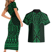 Kakariki Maori Ta Moko Poutama Art Couples Matching Short Sleeve Bodycon Dress and Hawaiian Shirt LT9 - Polynesian Pride