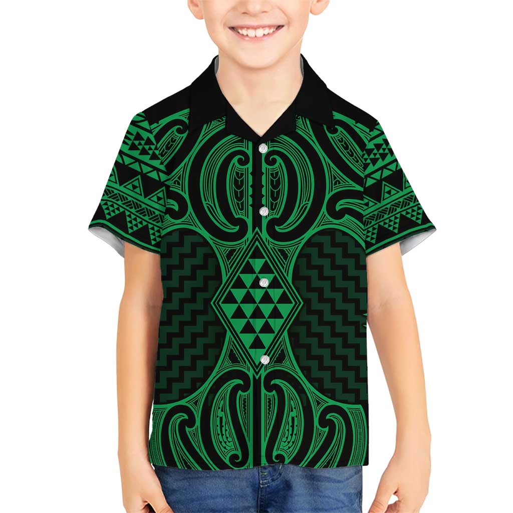 Kakariki Maori Ta Moko Poutama Art Family Matching Long Sleeve Bodycon Dress and Hawaiian Shirt LT9 Son's Shirt Green - Polynesian Pride