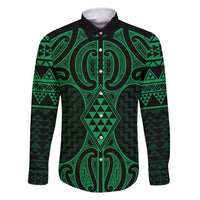 Kakariki Maori Ta Moko Poutama Art Family Matching Mermaid Dress and Hawaiian Shirt LT9 Dad's Shirt - Long Sleeve Green - Polynesian Pride