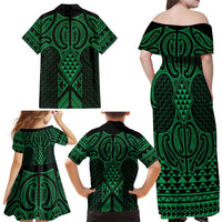 Kakariki Maori Ta Moko Poutama Art Family Matching Off Shoulder Maxi Dress and Hawaiian Shirt