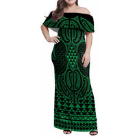 Kakariki Maori Ta Moko Poutama Art Family Matching Off Shoulder Maxi Dress and Hawaiian Shirt