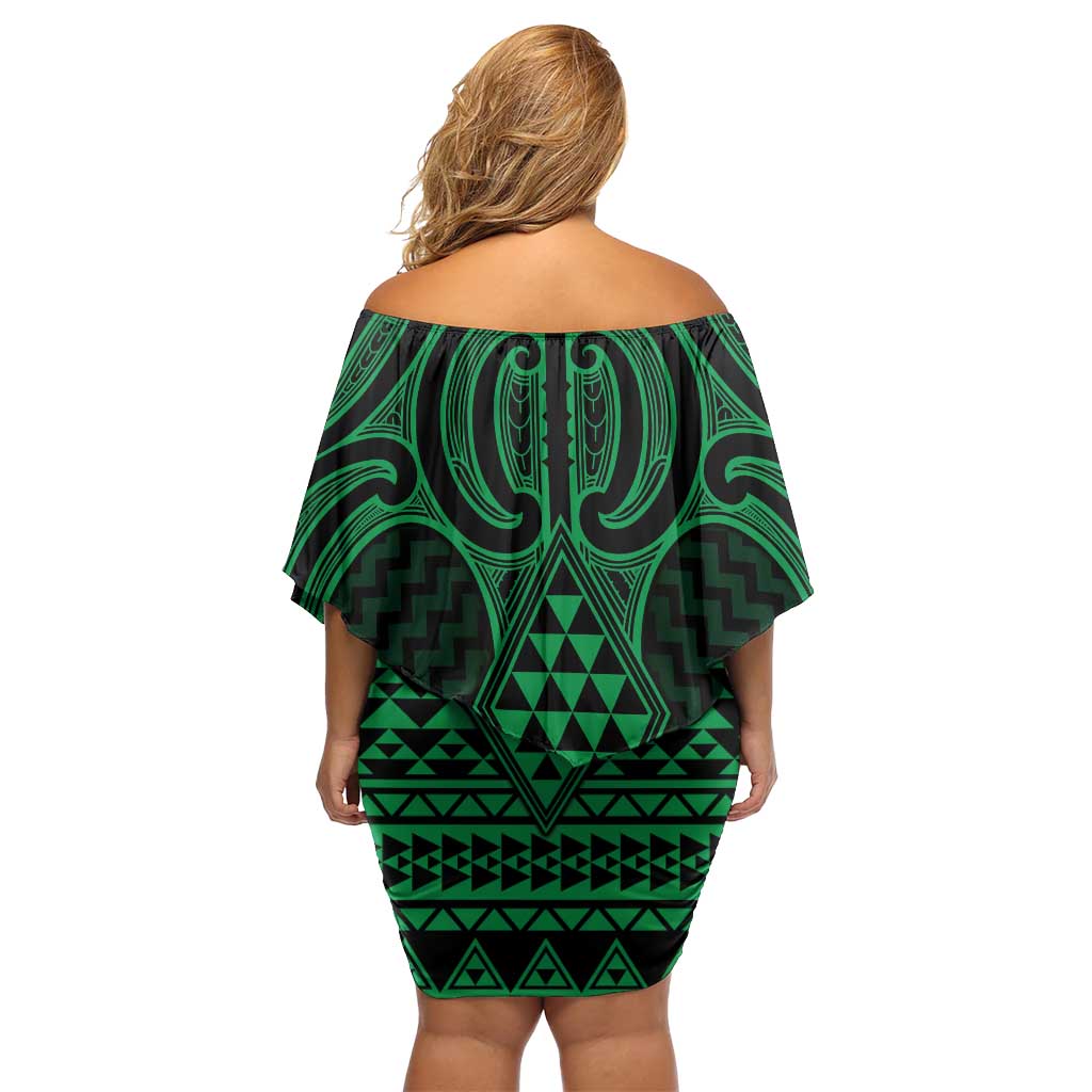 Kakariki Maori Ta Moko Poutama Art Family Matching Off Shoulder Short Dress and Hawaiian Shirt