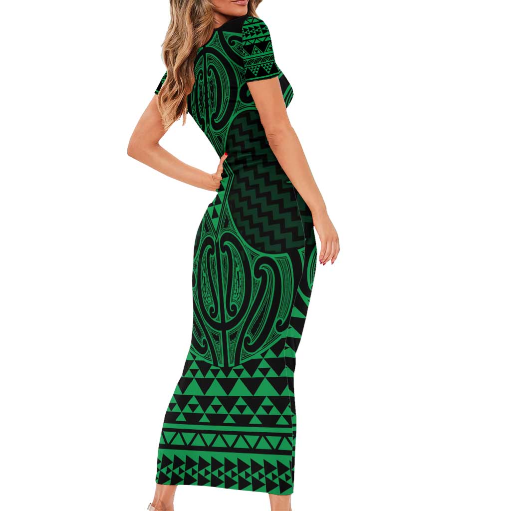 Kakariki Maori Ta Moko Poutama Art Family Matching Short Sleeve Bodycon Dress and Hawaiian Shirt LT9 - Polynesian Pride