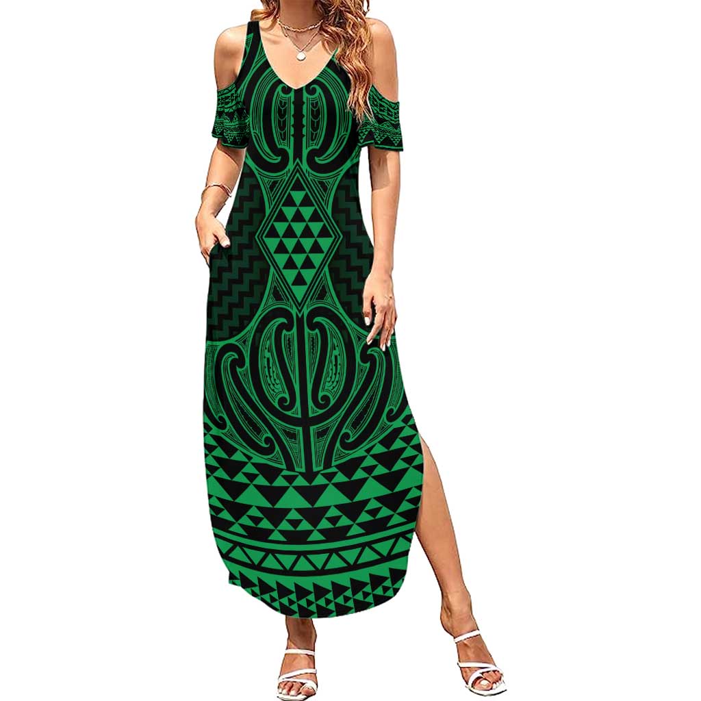 Kakariki Maori Ta Moko Poutama Art Family Matching Summer Maxi Dress and Hawaiian Shirt