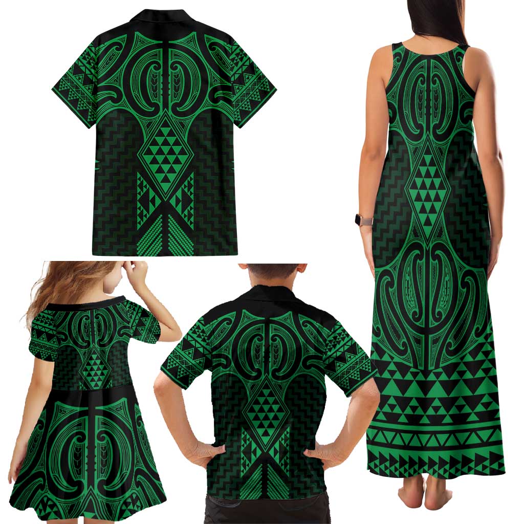Kakariki Maori Ta Moko Poutama Art Family Matching Tank Maxi Dress and Hawaiian Shirt