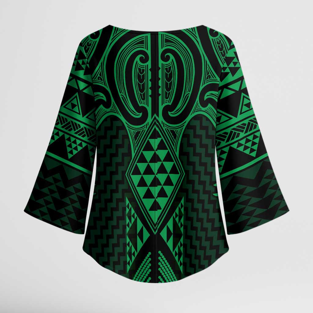 Kakariki Maori Ta Moko Poutama Art Kimono Sleeve Blouse - Polynesian Pride