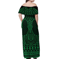 Kakariki Maori Ta Moko Poutama Art Off Shoulder Maxi Dress LT9 - Polynesian Pride