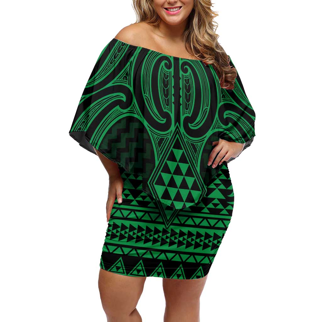 Kakariki Maori Ta Moko Poutama Art Off Shoulder Short Dress