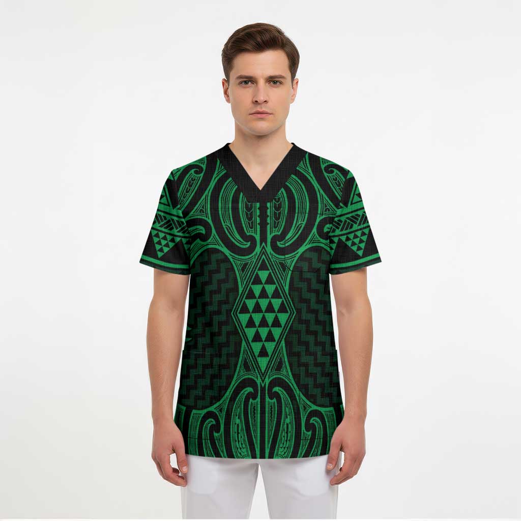 Kakariki Maori Ta Moko Poutama Art Scrub Top - Polynesian Pride