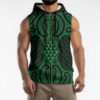 Kakariki Maori Ta Moko Poutama Art Sleeveless Zip Hoodie - Polynesian Pride