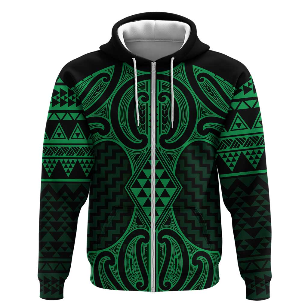Kakariki Maori Ta Moko Poutama Art Zip Hoodie LT9 Zip Hoodie Green - Polynesian Pride