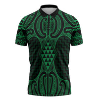Kakariki Maori Ta Moko Poutama Art Zipper Polo Shirt - Polynesian Pride