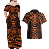 Karaka Maori Ta Moko Poutama Art Couples Matching Off Shoulder Maxi Dress and Hawaiian Shirt LT9 - Polynesian Pride