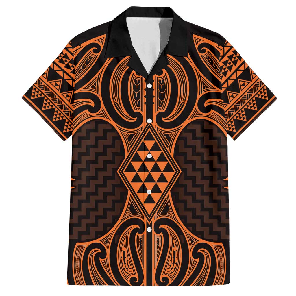 Karaka Maori Ta Moko Poutama Art Family Matching Long Sleeve Bodycon Dress and Hawaiian Shirt LT9 Dad's Shirt - Short Sleeve Gold - Polynesian Pride