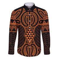 Karaka Maori Ta Moko Poutama Art Family Matching Long Sleeve Bodycon Dress and Hawaiian Shirt LT9 Dad's Shirt - Long Sleeve Gold - Polynesian Pride