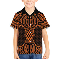 Karaka Maori Ta Moko Poutama Art Family Matching Long Sleeve Bodycon Dress and Hawaiian Shirt LT9 Son's Shirt Gold - Polynesian Pride