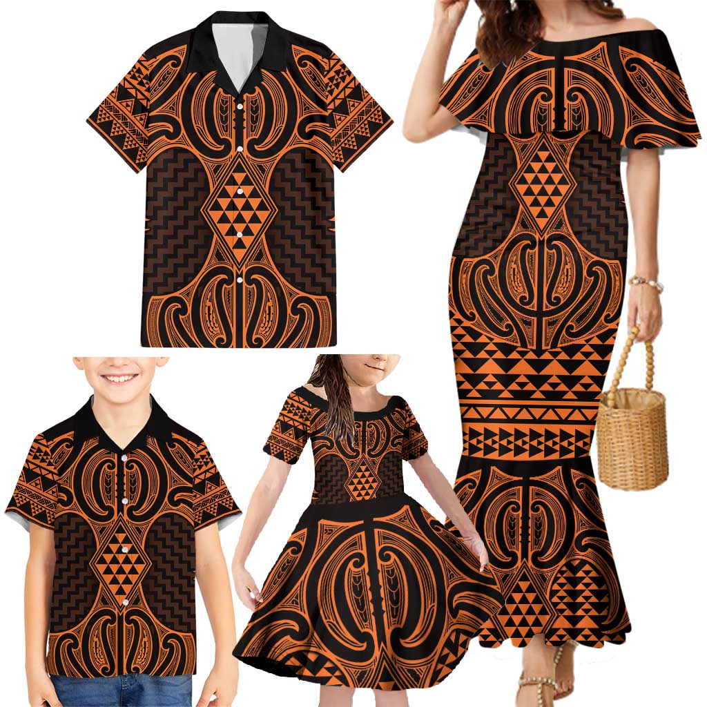 Karaka Maori Ta Moko Poutama Art Family Matching Mermaid Dress and Hawaiian Shirt LT9 - Polynesian Pride
