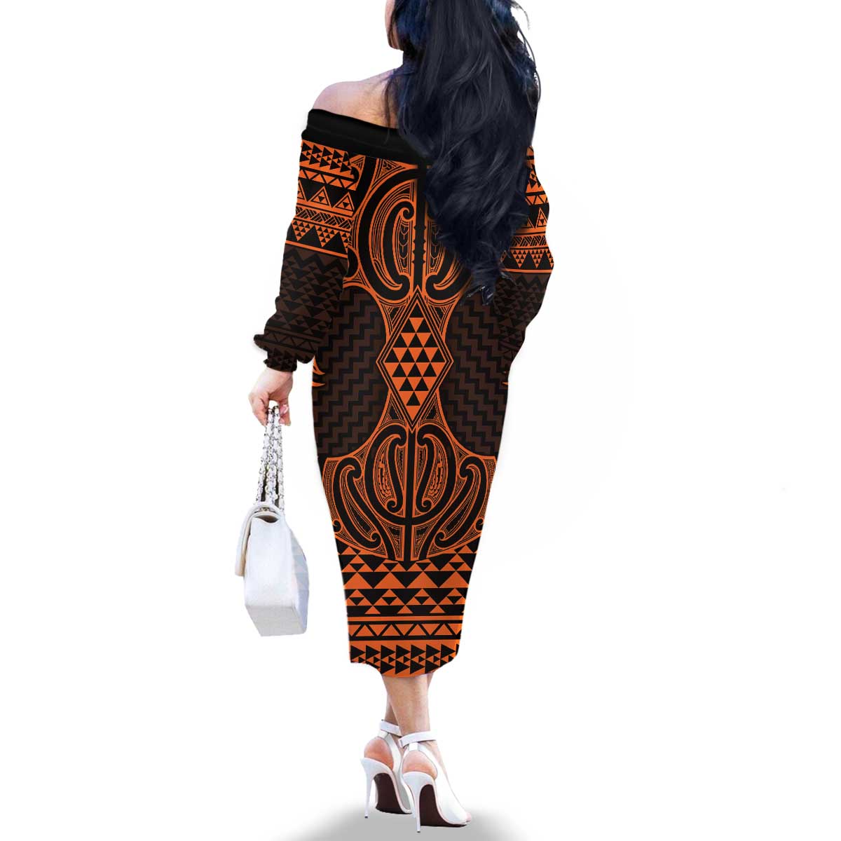 Karaka Maori Ta Moko Poutama Art Family Matching Off The Shoulder Long Sleeve Dress and Hawaiian Shirt LT9 - Polynesian Pride