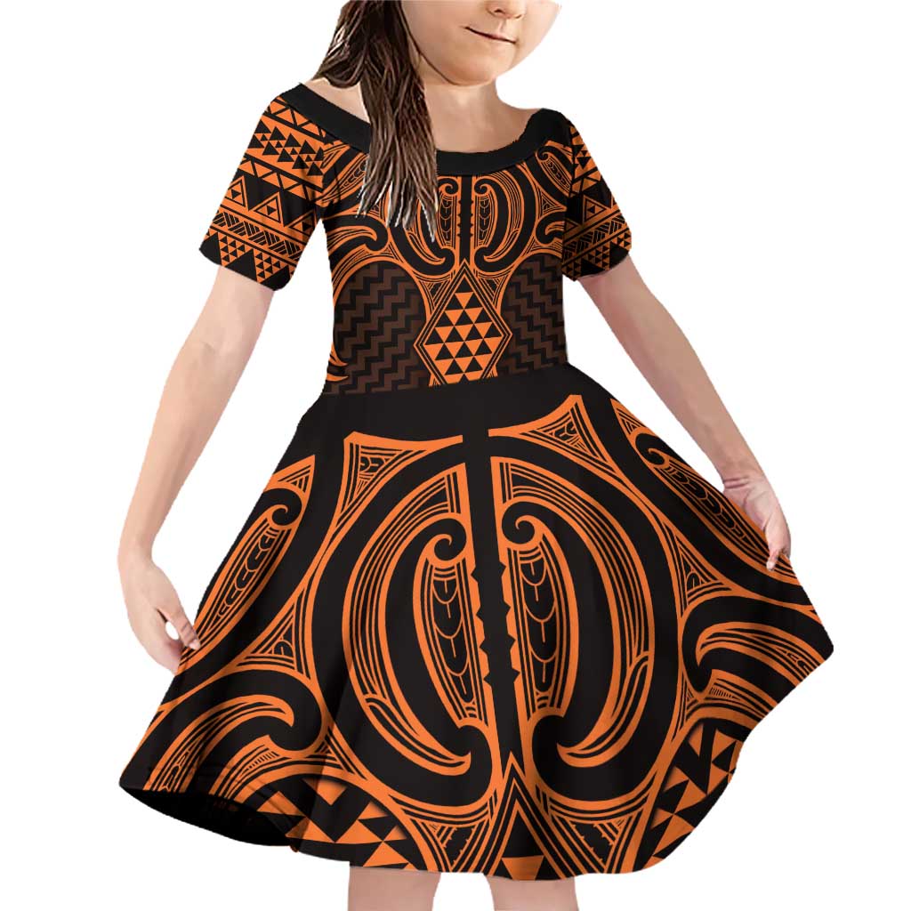 Karaka Maori Ta Moko Poutama Art Family Matching Off Shoulder Short Dress and Hawaiian Shirt