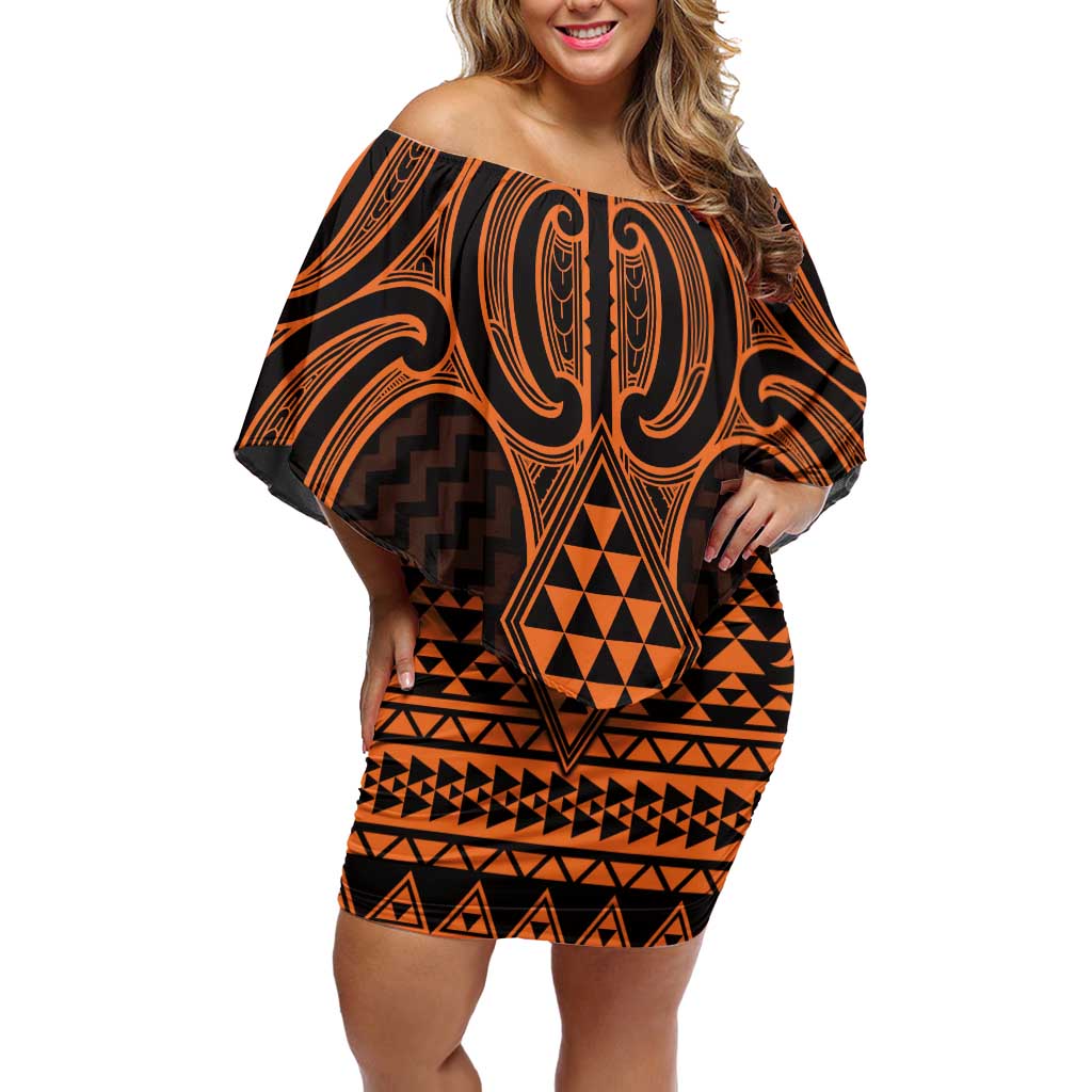 Karaka Maori Ta Moko Poutama Art Family Matching Off Shoulder Short Dress and Hawaiian Shirt