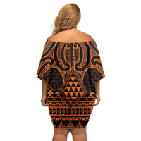 Karaka Maori Ta Moko Poutama Art Family Matching Off Shoulder Short Dress and Hawaiian Shirt