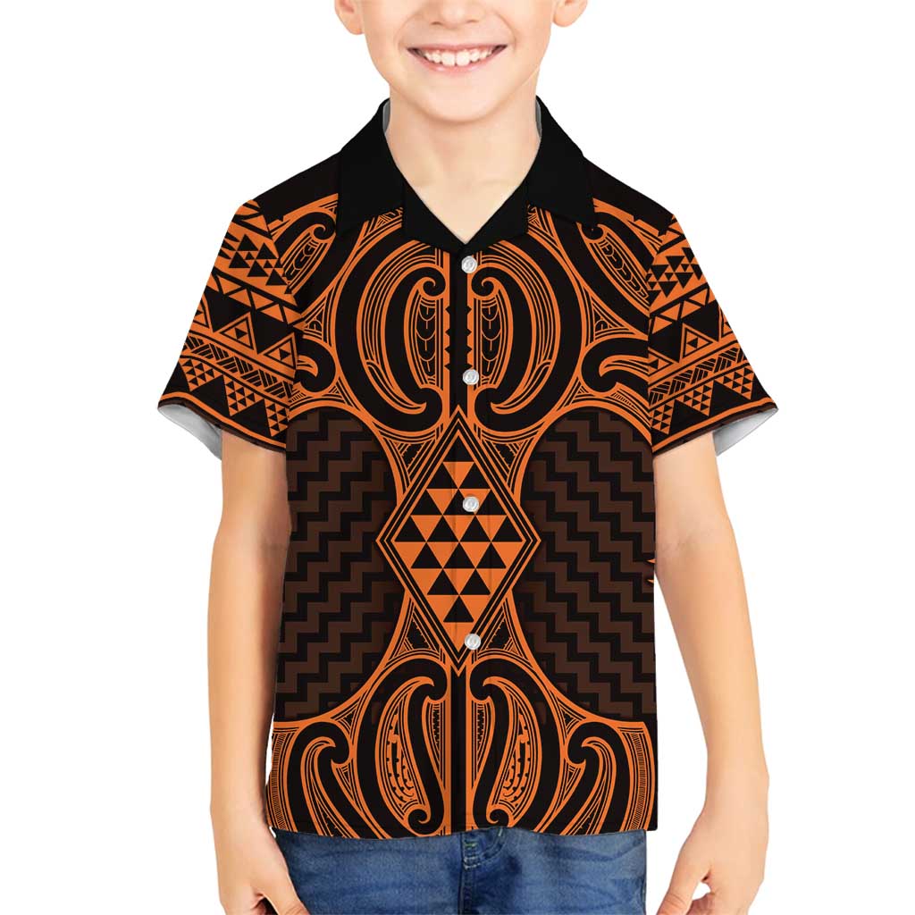 Karaka Maori Ta Moko Poutama Art Family Matching Puletasi and Hawaiian Shirt LT9 Son's Shirt Gold - Polynesian Pride