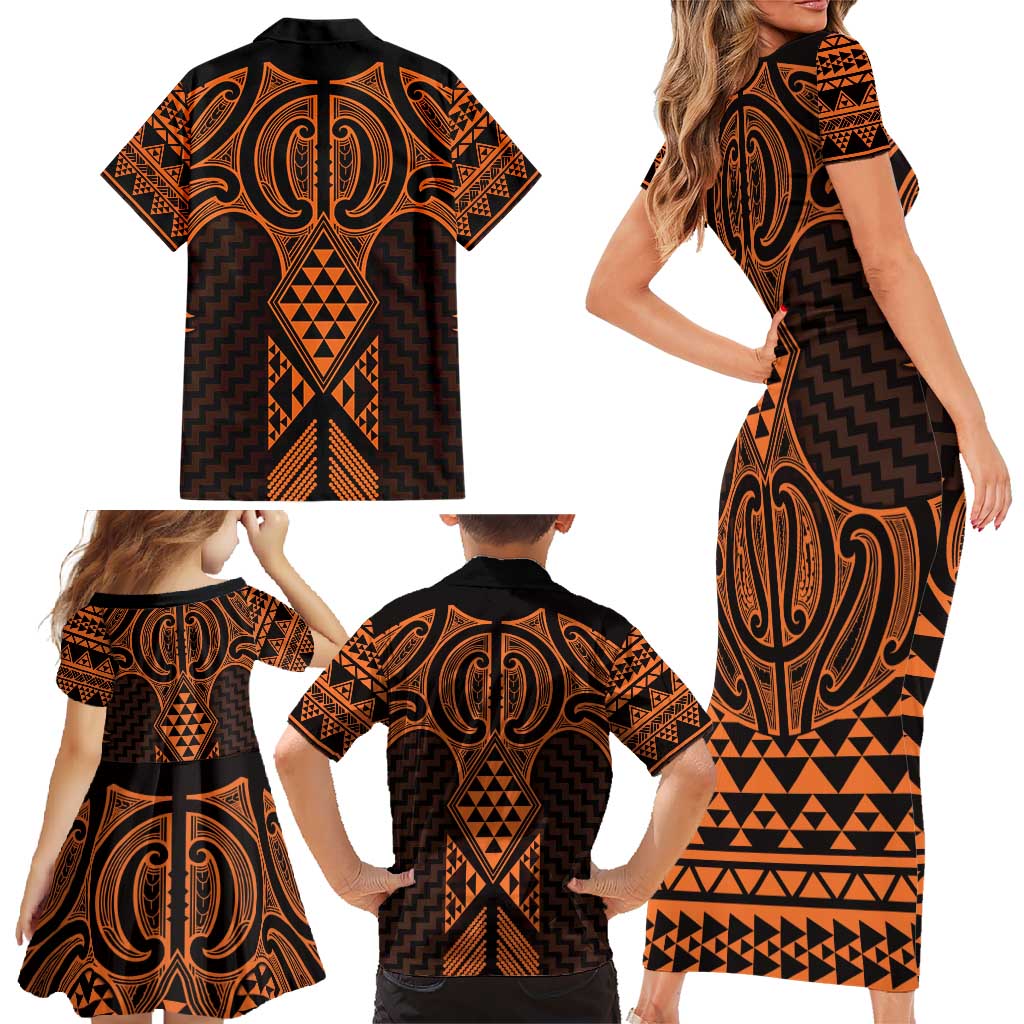 Karaka Maori Ta Moko Poutama Art Family Matching Short Sleeve Bodycon Dress and Hawaiian Shirt LT9 - Polynesian Pride