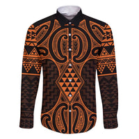 Karaka Maori Ta Moko Poutama Art Family Matching Short Sleeve Bodycon Dress and Hawaiian Shirt LT9 Dad's Shirt - Long Sleeve Gold - Polynesian Pride