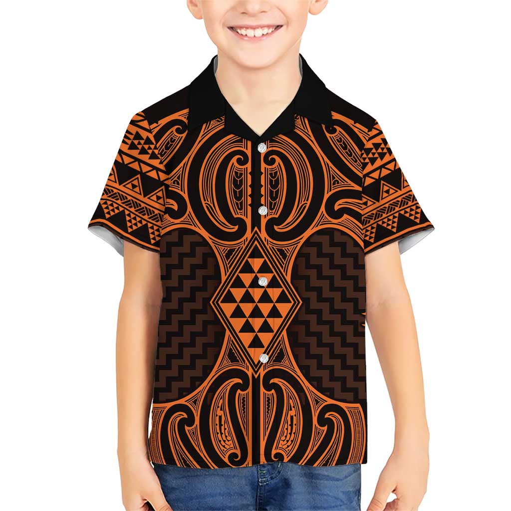 Karaka Maori Ta Moko Poutama Art Family Matching Short Sleeve Bodycon Dress and Hawaiian Shirt LT9 Son's Shirt Gold - Polynesian Pride