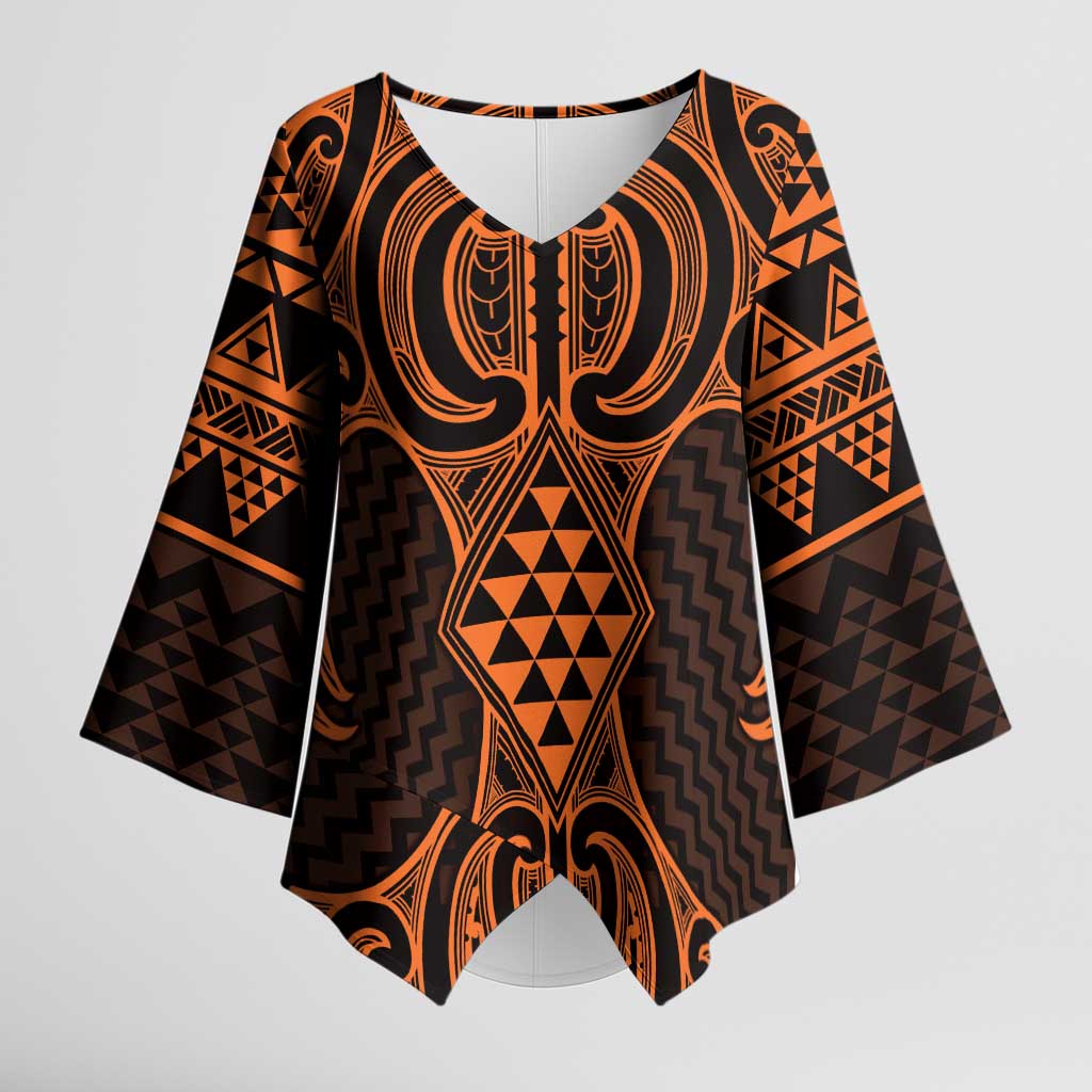 Karaka Maori Ta Moko Poutama Art Kimono Sleeve Blouse - Polynesian Pride