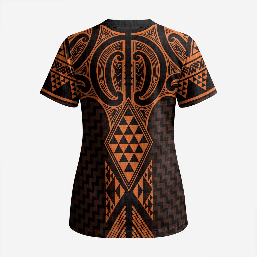 Karaka Maori Ta Moko Poutama Art Scrub Top - Polynesian Pride