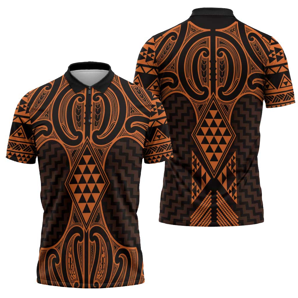 Karaka Maori Ta Moko Poutama Art Zipper Polo Shirt - Polynesian Pride
