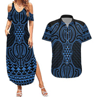 Kikorangi Maori Ta Moko Poutama Art Couples Matching Summer Maxi Dress and Hawaiian Shirt