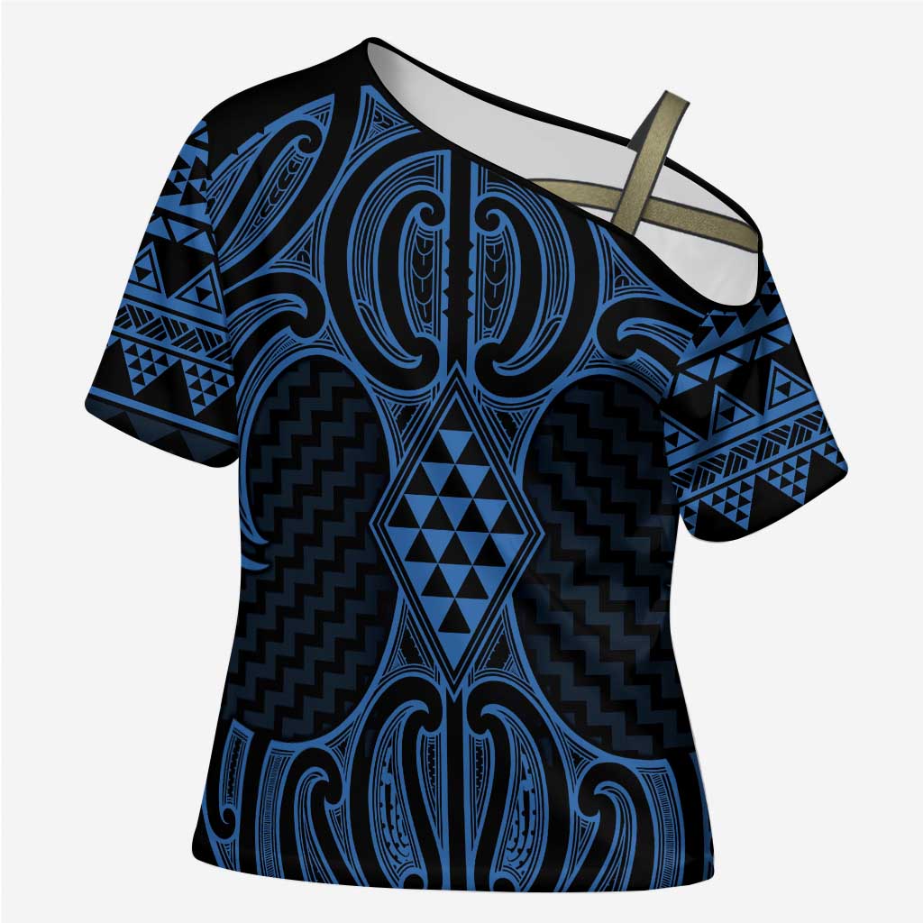 Kikorangi Maori Ta Moko Poutama Art Cross Shoulder Shirt - Polynesian Pride
