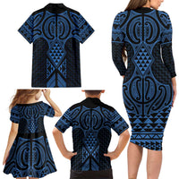 Kikorangi Maori Ta Moko Poutama Art Family Matching Long Sleeve Bodycon Dress and Hawaiian Shirt LT9 - Polynesian Pride