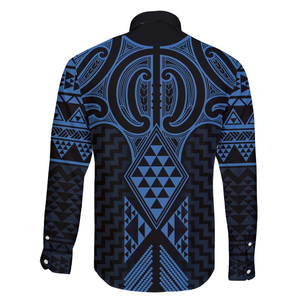Kikorangi Maori Ta Moko Poutama Art Family Matching Long Sleeve Bodycon Dress and Hawaiian Shirt LT9 - Polynesian Pride