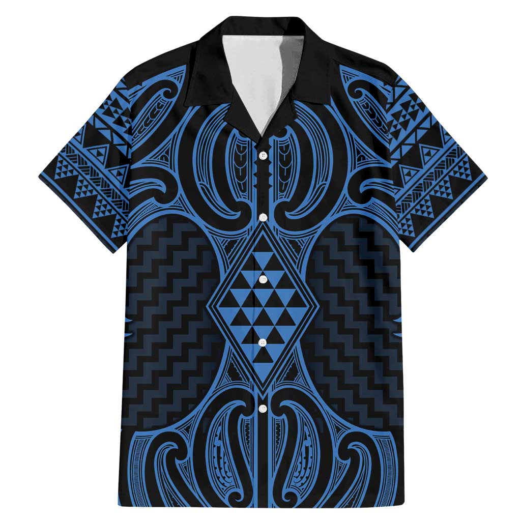 Kikorangi Maori Ta Moko Poutama Art Family Matching Mermaid Dress and Hawaiian Shirt LT9 Dad's Shirt - Short Sleeve Blue - Polynesian Pride