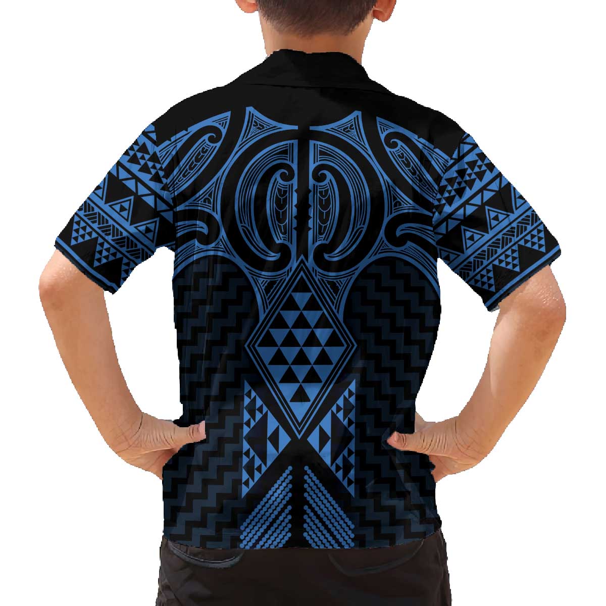 Kikorangi Maori Ta Moko Poutama Art Family Matching Off The Shoulder Long Sleeve Dress and Hawaiian Shirt LT9 - Polynesian Pride