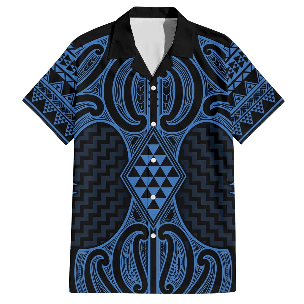 Kikorangi Maori Ta Moko Poutama Art Family Matching Puletasi and Hawaiian Shirt LT9 Dad's Shirt - Short Sleeve Blue - Polynesian Pride