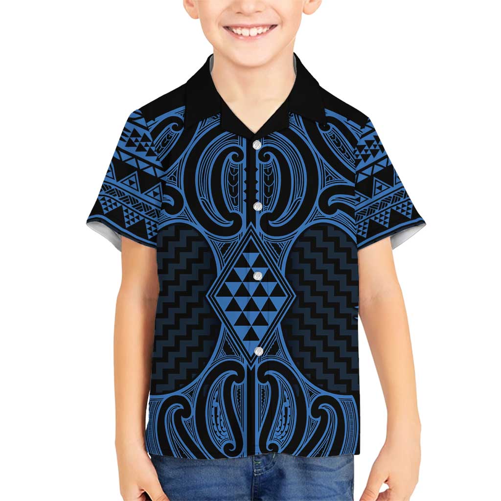 Kikorangi Maori Ta Moko Poutama Art Family Matching Puletasi and Hawaiian Shirt LT9 Son's Shirt Blue - Polynesian Pride