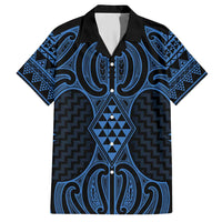 Kikorangi Maori Ta Moko Poutama Art Family Matching Short Sleeve Bodycon Dress and Hawaiian Shirt LT9 Dad's Shirt - Short Sleeve Blue - Polynesian Pride