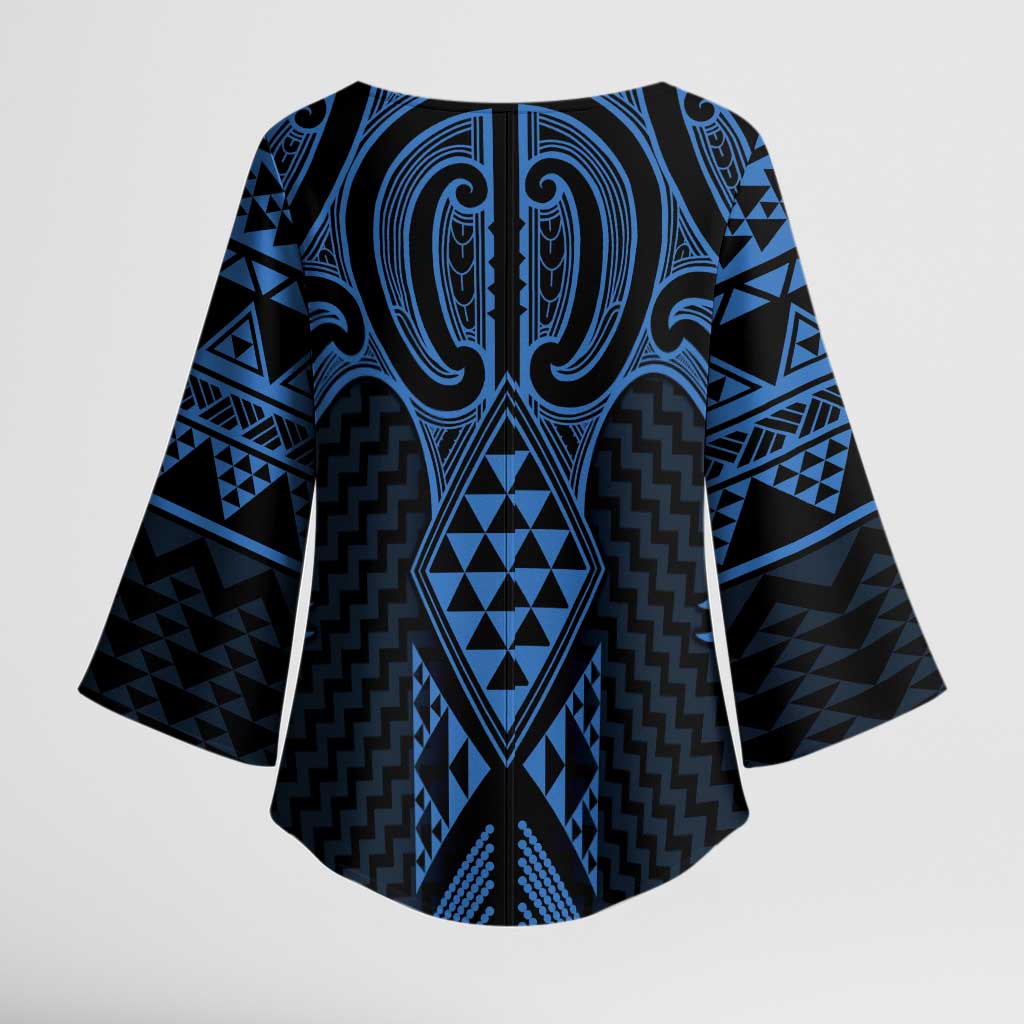 Kikorangi Maori Ta Moko Poutama Art Kimono Sleeve Blouse - Polynesian Pride