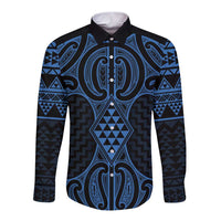Kikorangi Maori Ta Moko Poutama Art Long Sleeve Button Shirt