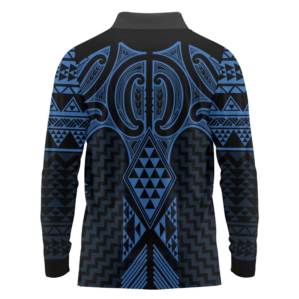 Kikorangi Maori Ta Moko Poutama Art Long Sleeve Polo Shirt