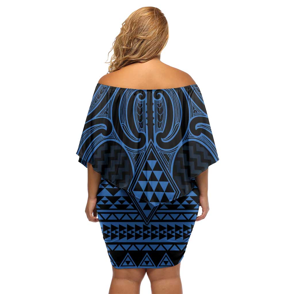 Kikorangi Maori Ta Moko Poutama Art Off Shoulder Short Dress