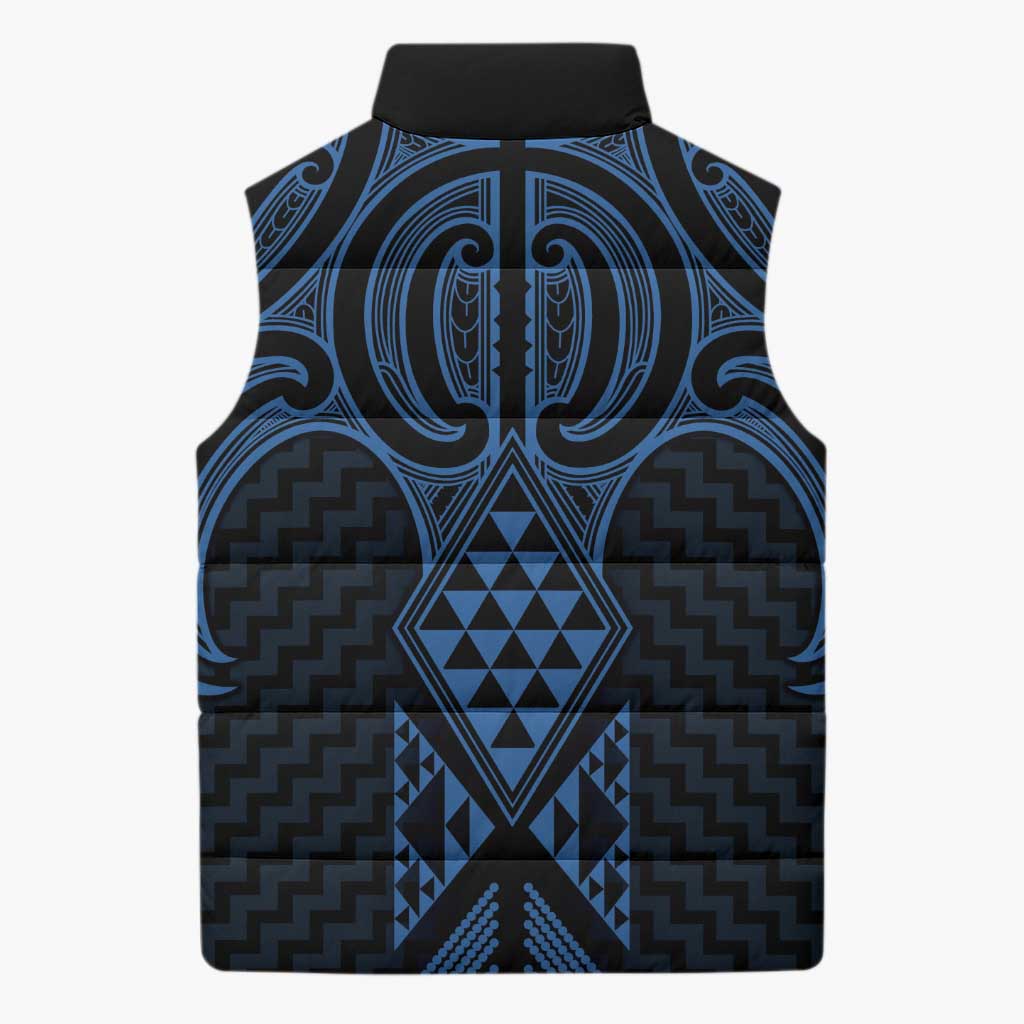 Kikorangi Maori Ta Moko Poutama Art Sleeveless Puffer Jacket - Polynesian Pride