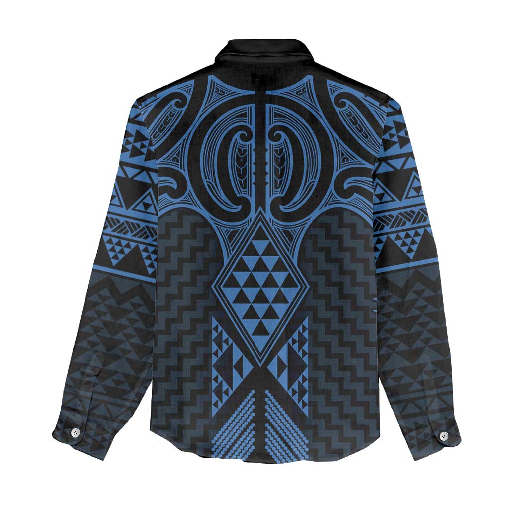 Kikorangi Maori Ta Moko Poutama Art Women Casual Shirt