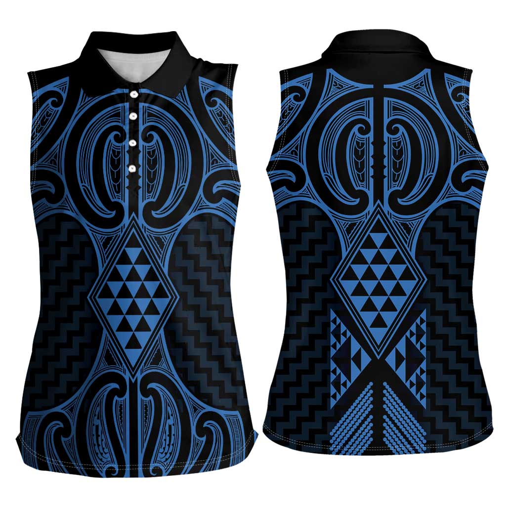 Kikorangi Maori Ta Moko Poutama Art Women Sleeveless Polo Shirt