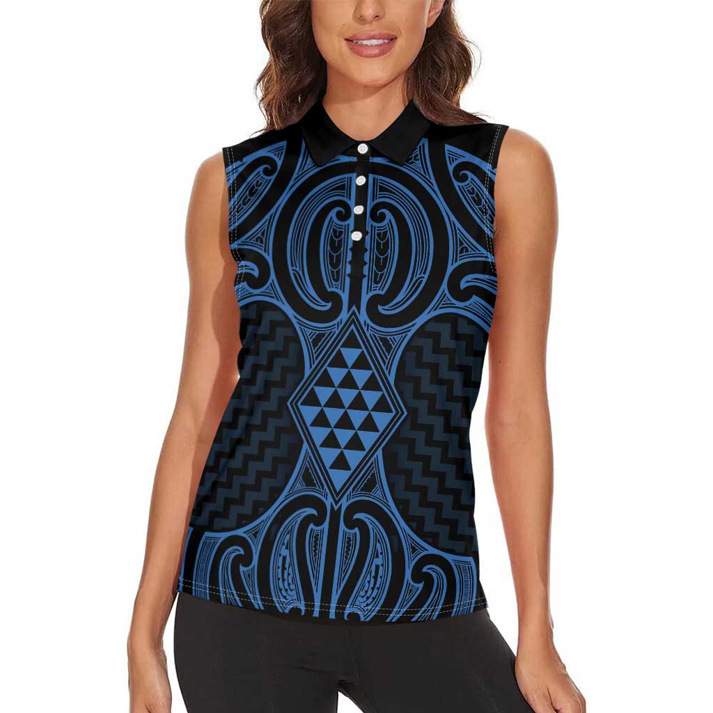 Kikorangi Maori Ta Moko Poutama Art Women Sleeveless Polo Shirt